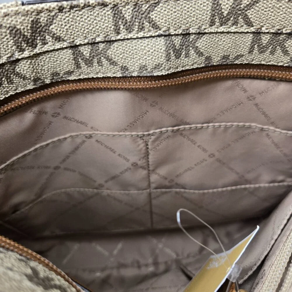 NWT Michael Kors Center Stripe Crossbody‎ Purse Metallic Pale Gold Croc Embossed